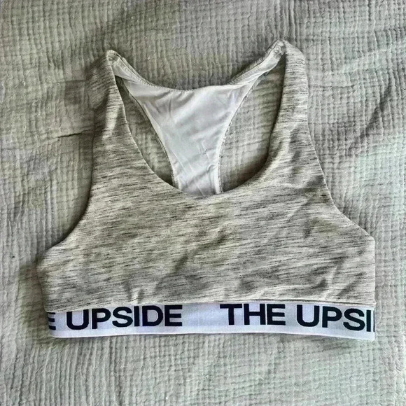The Upside Racerback Sports or Lounge Bra - Heather Beige, | Size 6 | Logo Band - Picture 4 of 6